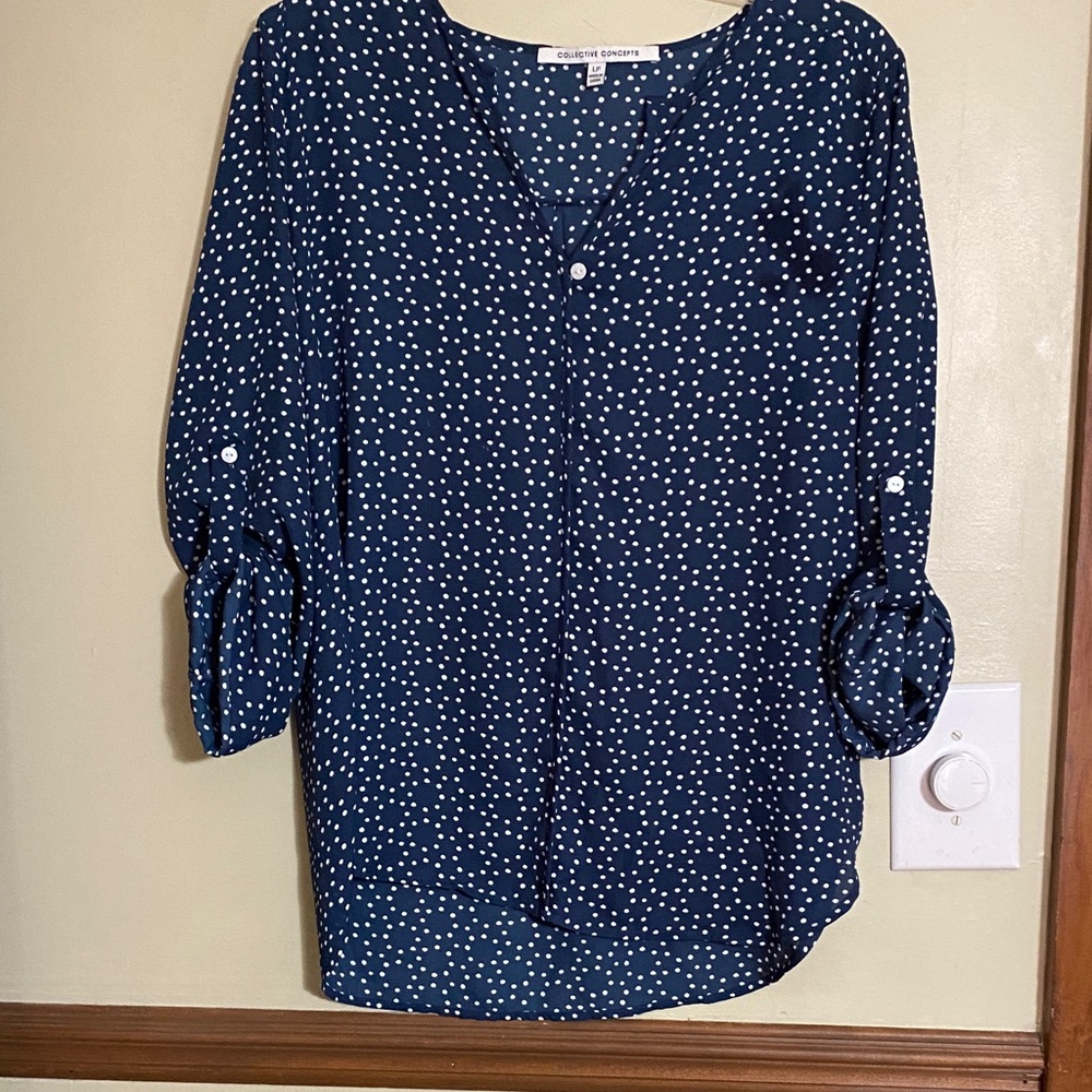Collective Concepts Dark Blue Polka Dot Blouse